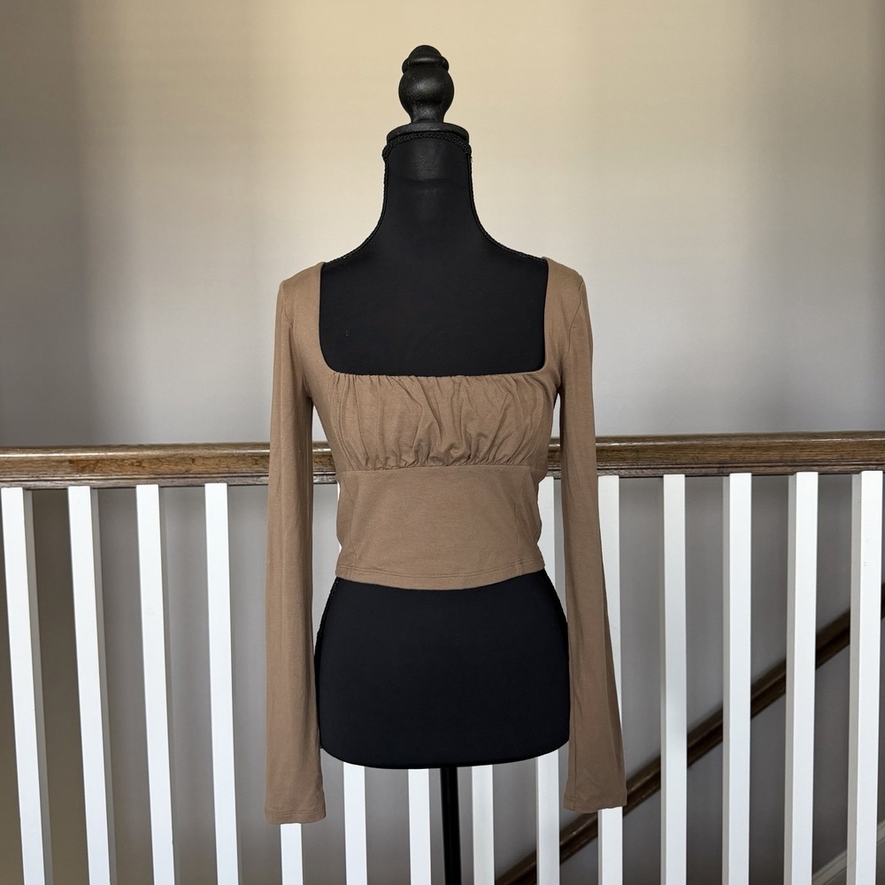 Aritzia Wilfred Free Bundle Square Neck Long Sleeve Ruched Crop Top Medium Lot - Picture 3 of 11